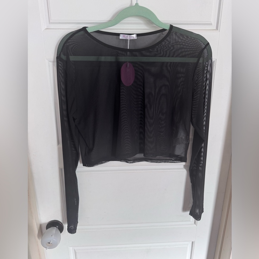 Avid love Black Mesh Long Sleeve Top